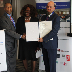 Receiving proclamation award from US congress representative in 2019, New York at