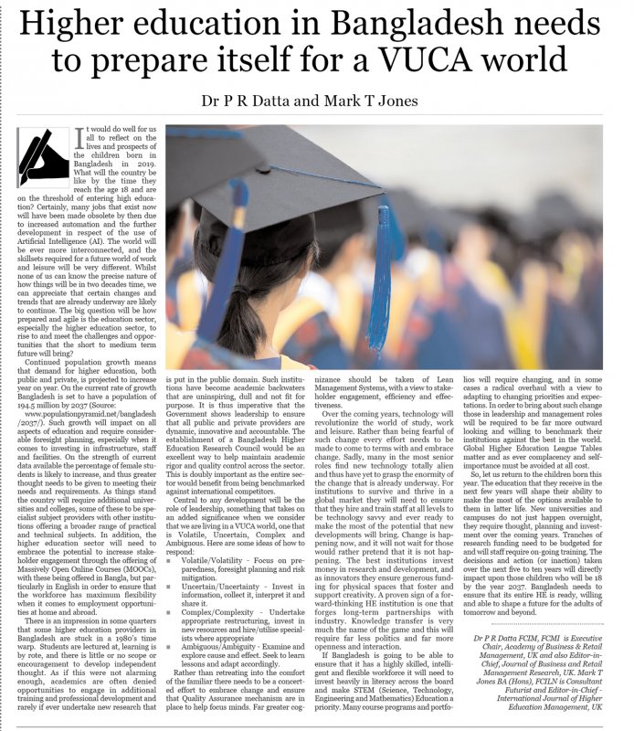 Higher Education in Bangladesh needs to prepare itself for a VUCA world by Daily Asian Age in Bangladesh
