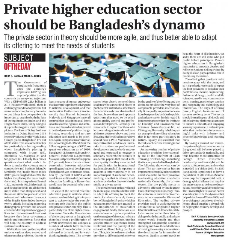 Private higher education sector should be Bangladesh’s dynamo by The Independent, Op-ed section, Bangladesh
