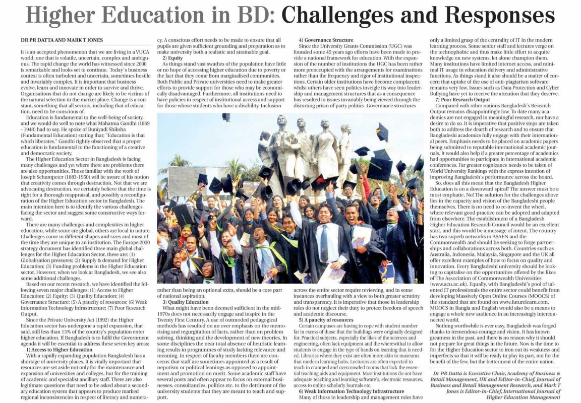Higher Education in Bangladesh: challenges & responses by The Daily Observer, Eduvista section, Bangladesh