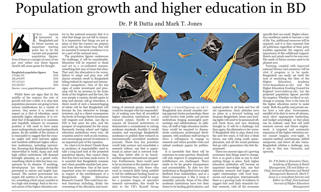 Population growth and higher education in BD by The Asian Age, OP-ED section