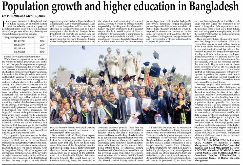 Population growth and higher education in Bangladesh by The New nation in Bangladesh