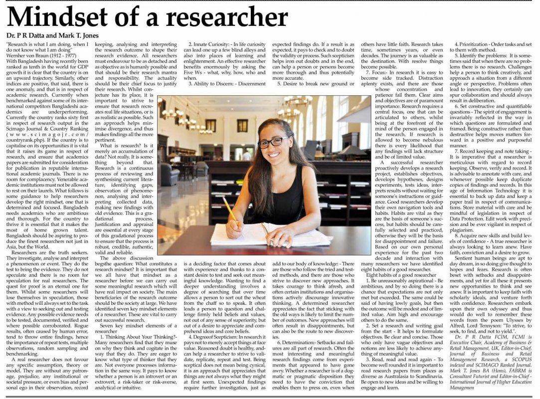 Mindset o a researcher by The Daily New nation