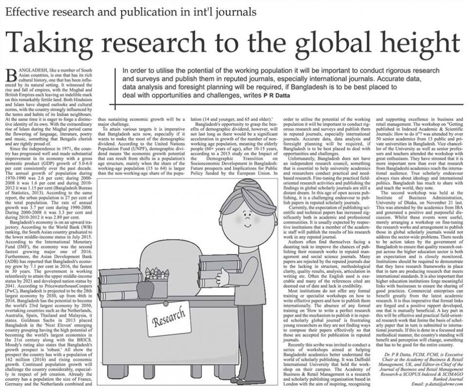Taking research to the global height by The Daily Financial Express