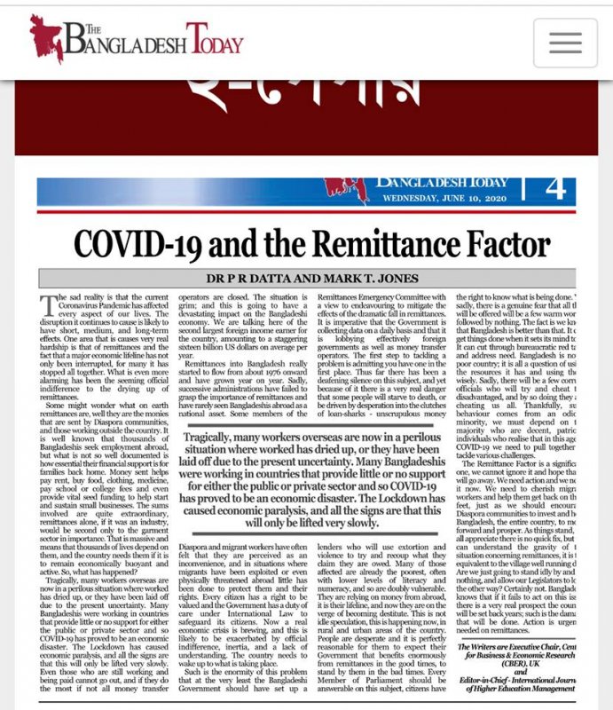 COVID-19 and the Remittance factors by The Bangladesh Today