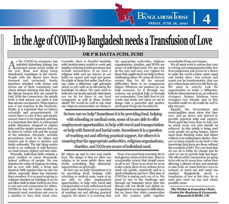 In the Age of COVID-19 Bangladesh needs a Transfusion of Love by The Bangladesh Today