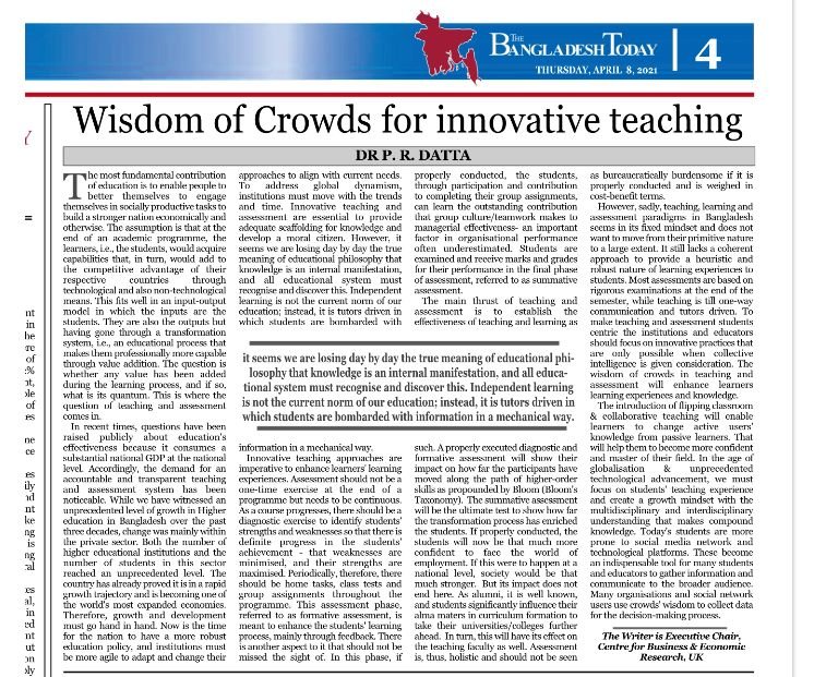 Wisdom of Crowds for innovative teaching by The Bangladesh Today