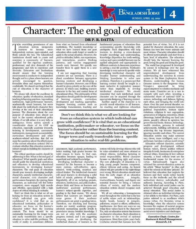 Character: The end goal of education by The Bangladesh Today