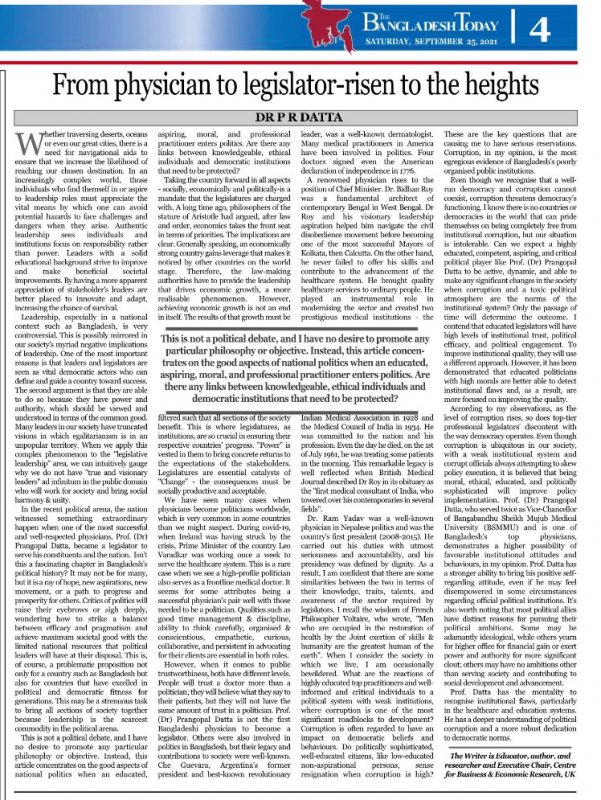 The Bangladesh Today by From Physician to legislator