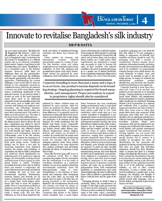 The Bangladesh Today by Innovate to revitilise the silk industry