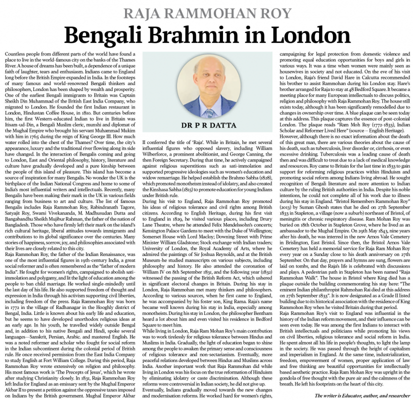 The daily Messenger by Raja Rammohan Roy Bengali Brhamin in London