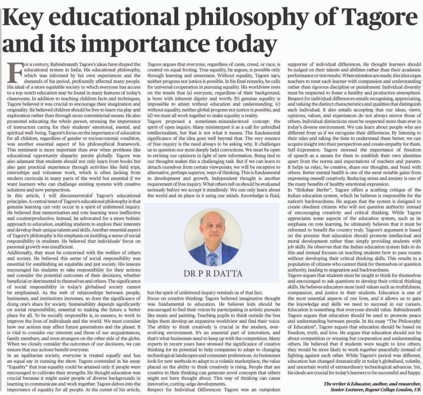 The daily Messenger by Key Educational Philosophy of Tagore and Its Importance Today