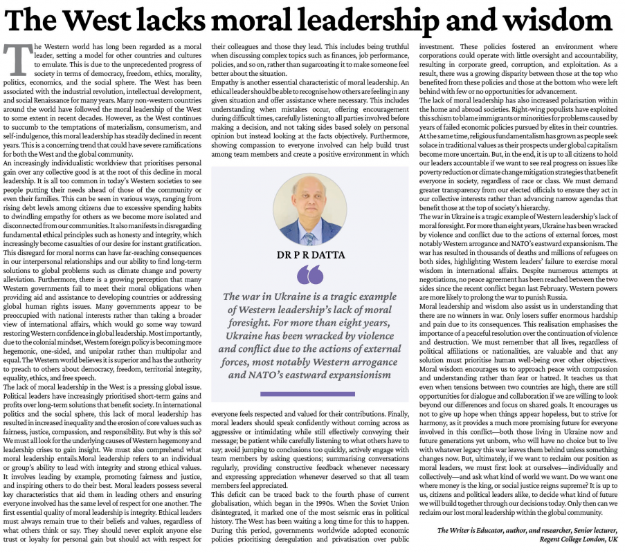 The daily Messenger by The West lacks moral leadership and wisdom