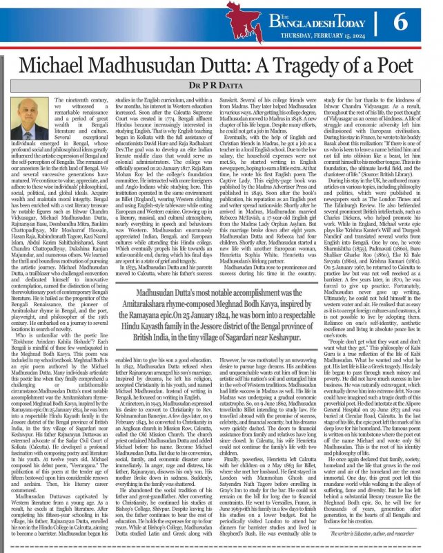 The Bangladesh Today by Michael Madhusudan Dutta: A Tragedy of a Poet
