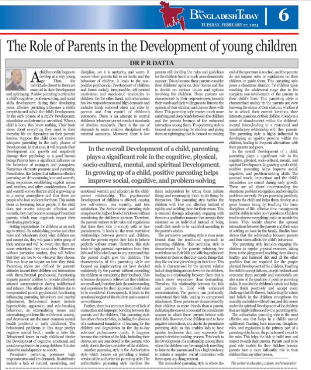 The Bangladesh Today by The Role of Parents in the Development of young children