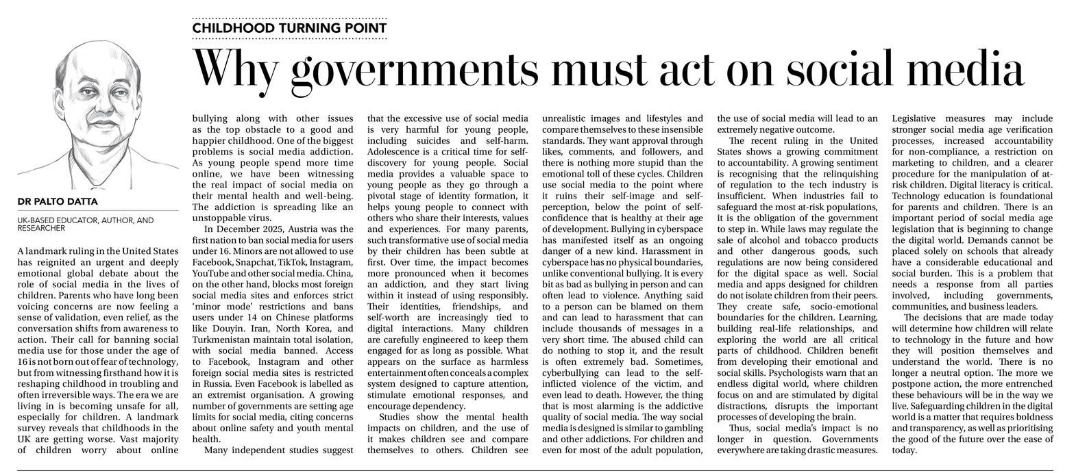 Daily Times of Bangladesh by A turning point for childhood: Why Governments must act on social media now