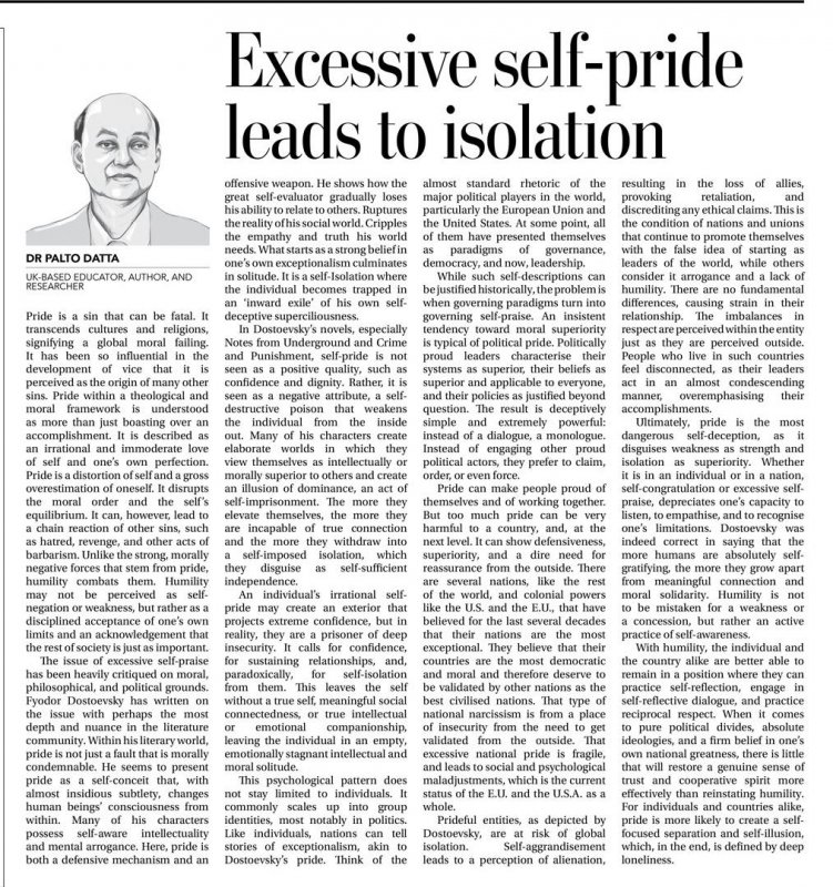 Daily Times of Bangladesh by Excessive self-pride leads to isolation