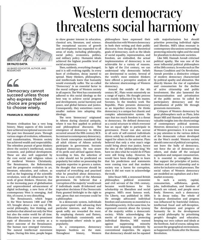 Daily Times of Bangladesh by Western Democracy Threatens Social Harmony