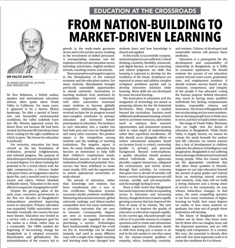 Daily Times of Bangladesh by Education at the Crossroads: From Nation-Building to Market-Driven Learning