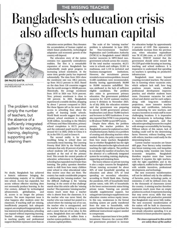 Daily Times of Bangladesh by The Missing Teacher: The education crisis in Bangladesh is also a human capital crisis