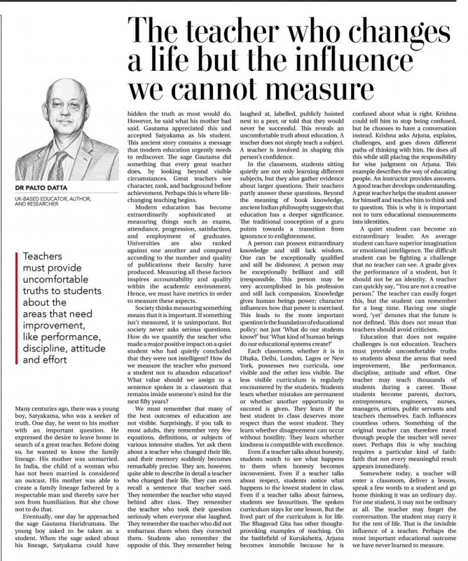 Daily Times of Bangladesh by The Teacher who changes a life:  But the influence we cannot measure